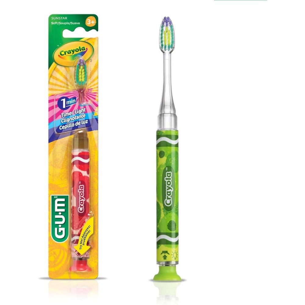 imageGUM Crayola Timer Light Toothbrush for Kids Soft Bristles Suction Cup Base Children amp Toddler Toothbrush 3 Year Old 1 Count Pack of 41 Count