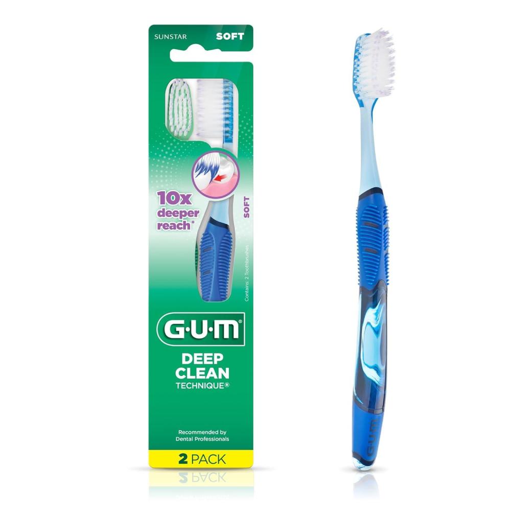 imageGUM Deep Clean Technique Toothbrush Full Head Soft Toothbrushes for Adults with Sensitive Gums Extra Fine Bristles 2 Count