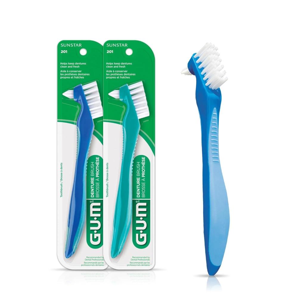 imageGUM Denture Brush Dual Headed Hard Bristle Toothbrush for Dentures amp Acrylic Retainers Dentist Recommended Denture Cleaner Pack of 11 COUNT Pack of 2