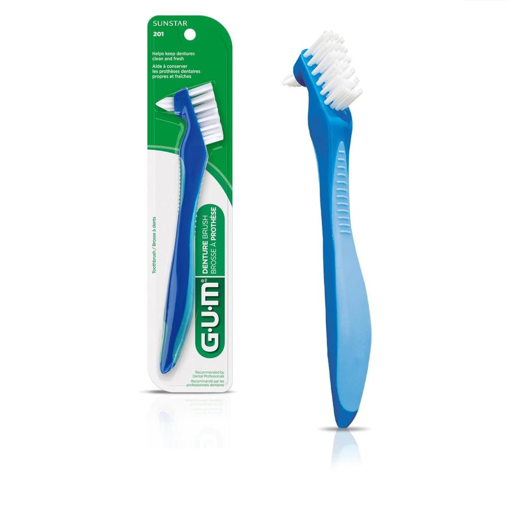 imageGUM Denture Brush  Dual Headed Hard Bristle Toothbrush for Dentures amp Acrylic Retainers  Dentist Recommended Denture Cleaner Pack of 11 ct