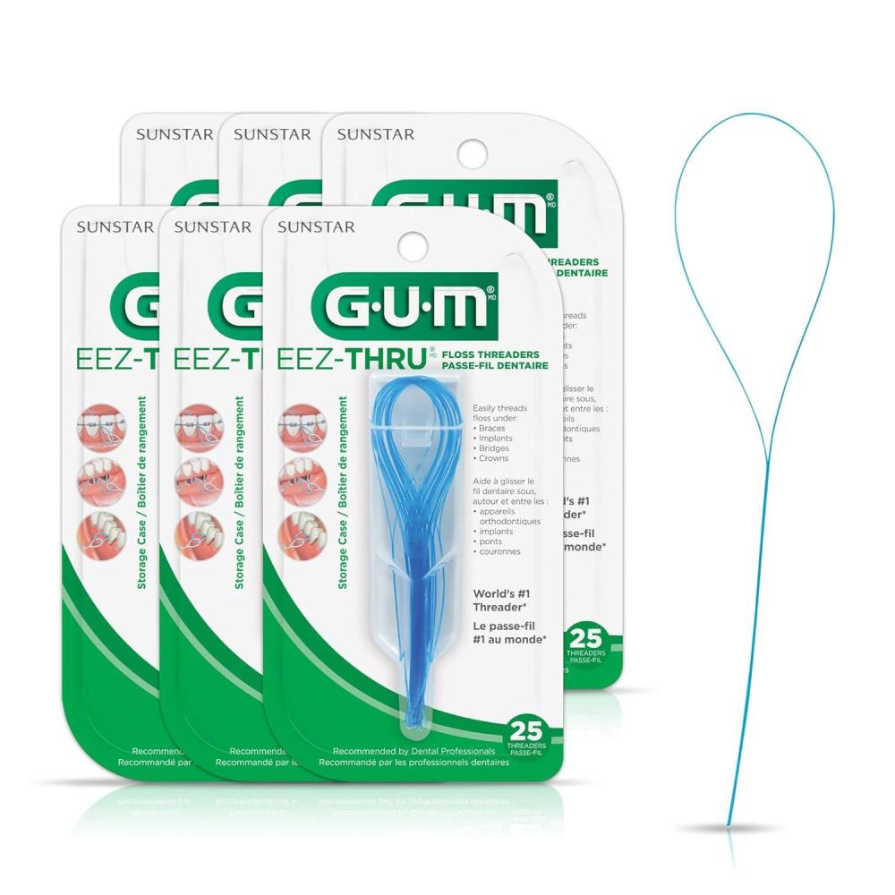 imageGUM EEZThru Floss Threaders Dental Flossers for Braces Bridges amp Implants25 CountPack of 6