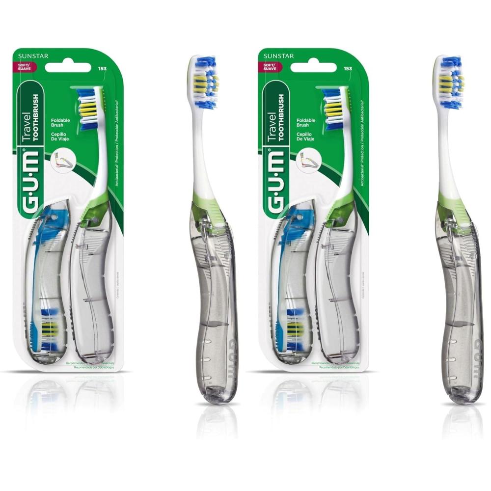 imageGUM Folding Travel Toothbrush Compact Head  Tongue Cleaner Soft Bristled Travel Toothbrushes for Adults 2ct Pack of 62 Count Pack of 2