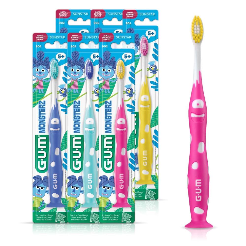 GUM Monsterz Jr Kids’ Toothbrush, Soft Bristled Children’s Toothbrush ...