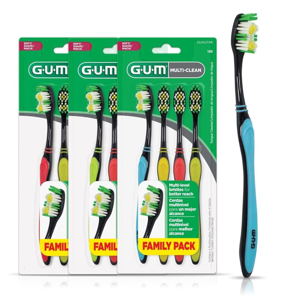 imageGUM MultiClean Toothbrush Soft MultiLevel Bristles Medium Head 4 Count Pack of 3