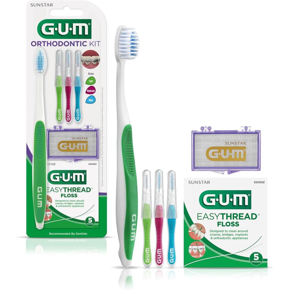 imageGUM Orthodontic Kit  Features Orthodontic Toothbrush 3 Proxabrush Sizes and ShredResistant EasyThread Floss and Mint Ortho Wax