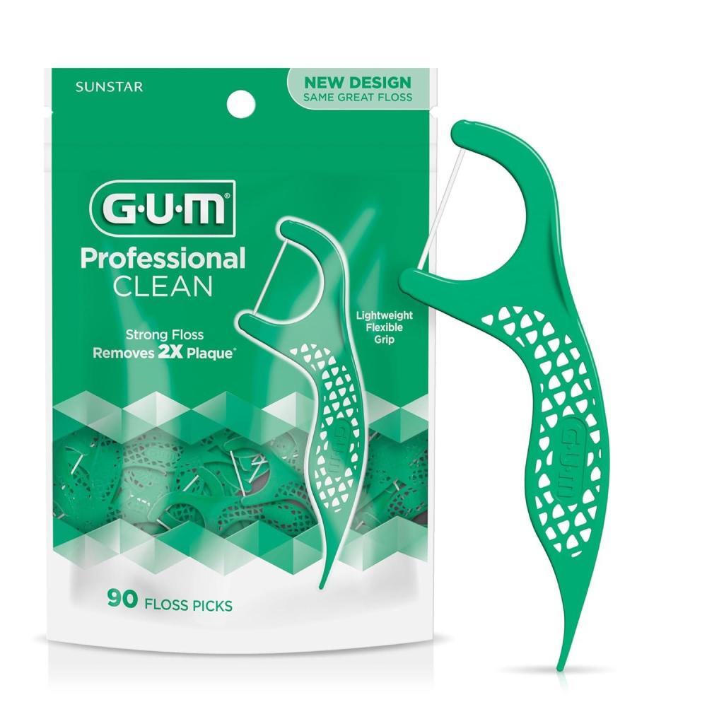 imageGUM Professional Clean Floss Picks  Extra Strong ShredResistant Floss Easy Grip Handle  Dental Flossers for Adults  Fresh Mint Flavor 150 Count90 Count