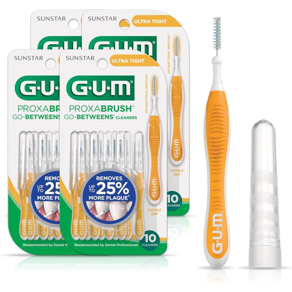 imageGUM Proxabrush GoBetweens  Ultra Tight Interdental Brushes  Soft Bristled Dental Picks for Plaque Removal Health  Safe for Braces amp Dental Devices 10 Count Pack of 410 Count Pack of 4