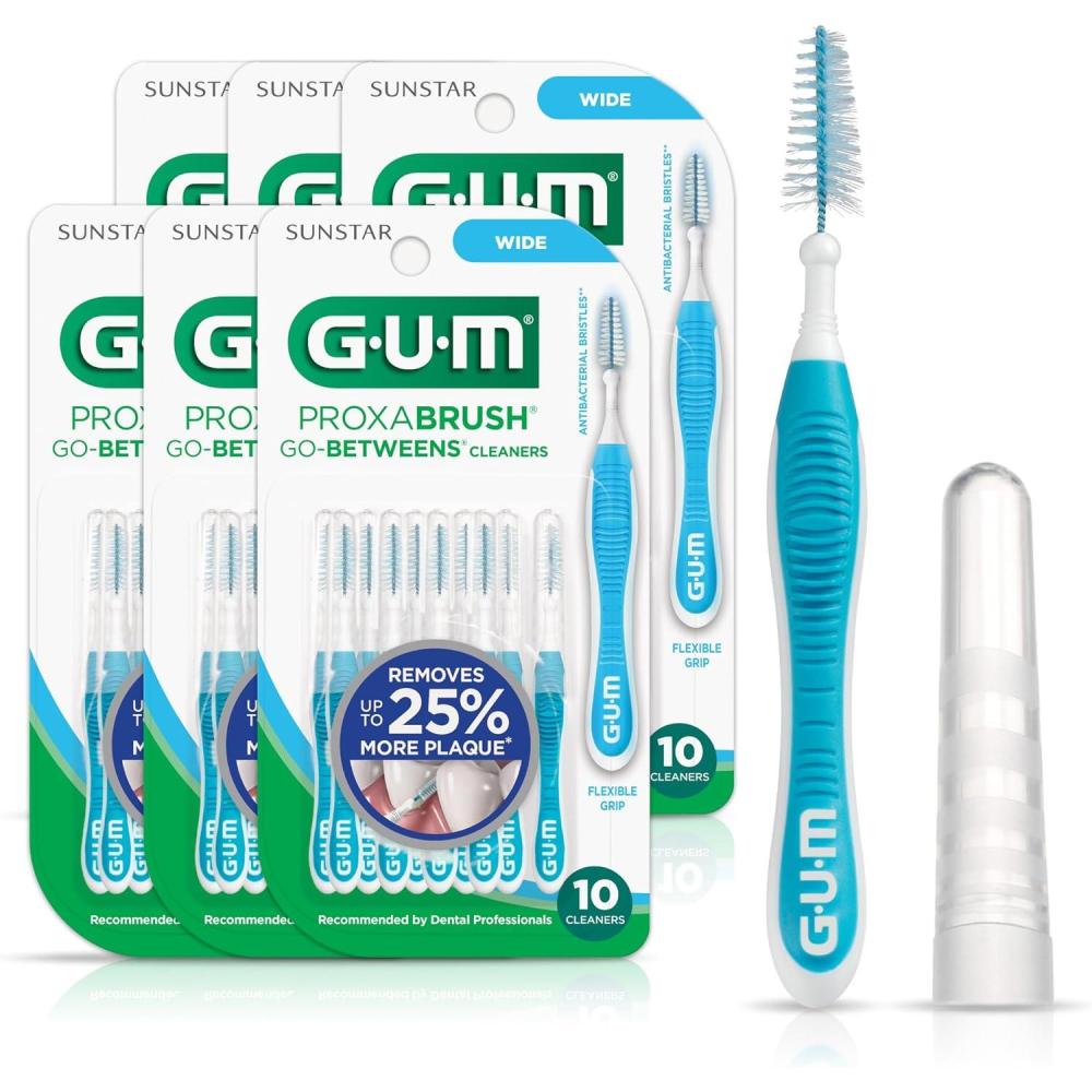 imageGUM Proxabrush GoBetweens Wide Interdental Brushes Soft Bristled Dental Picks for Plaque Removal amp Gum Health Safe for Braces amp Dental Devices 10ct Pack of 6