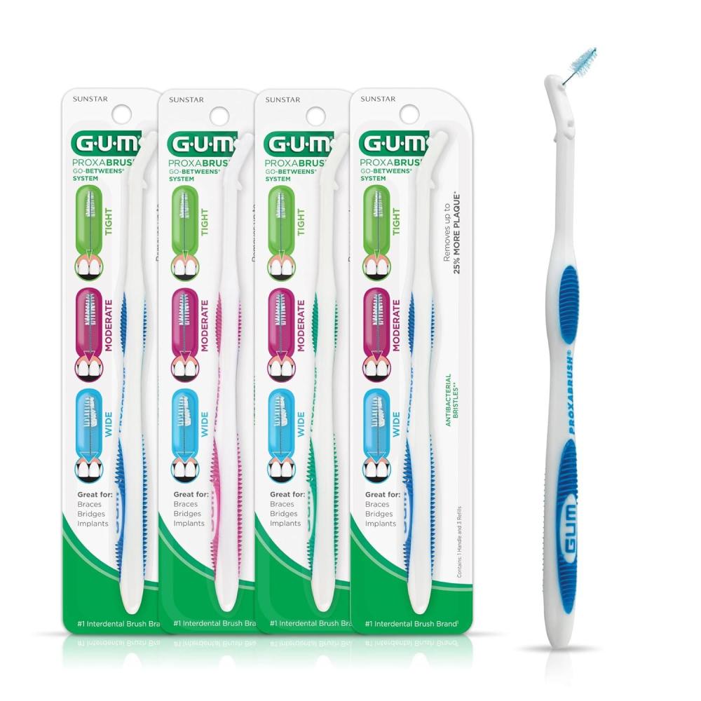 imageGUM Proxabrush GoBetweens Refills Moderate Compatible with GUM Permanent Handle Reusable Interdental Brushes Soft Bristled Dental Picks 8 Count Pack of 61 Count Pack of 4