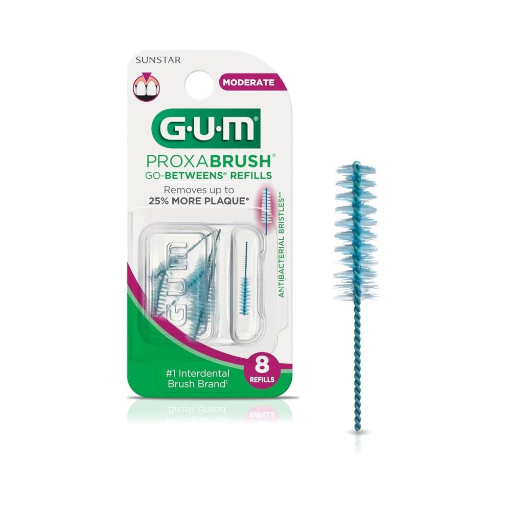 imageGUM Proxabrush GoBetweens Refills Moderate Compatible with GUM Permanent Handle Reusable Interdental Brushes Soft Bristled Dental Picks 8 Count Pack of 68 Count Pack of 1