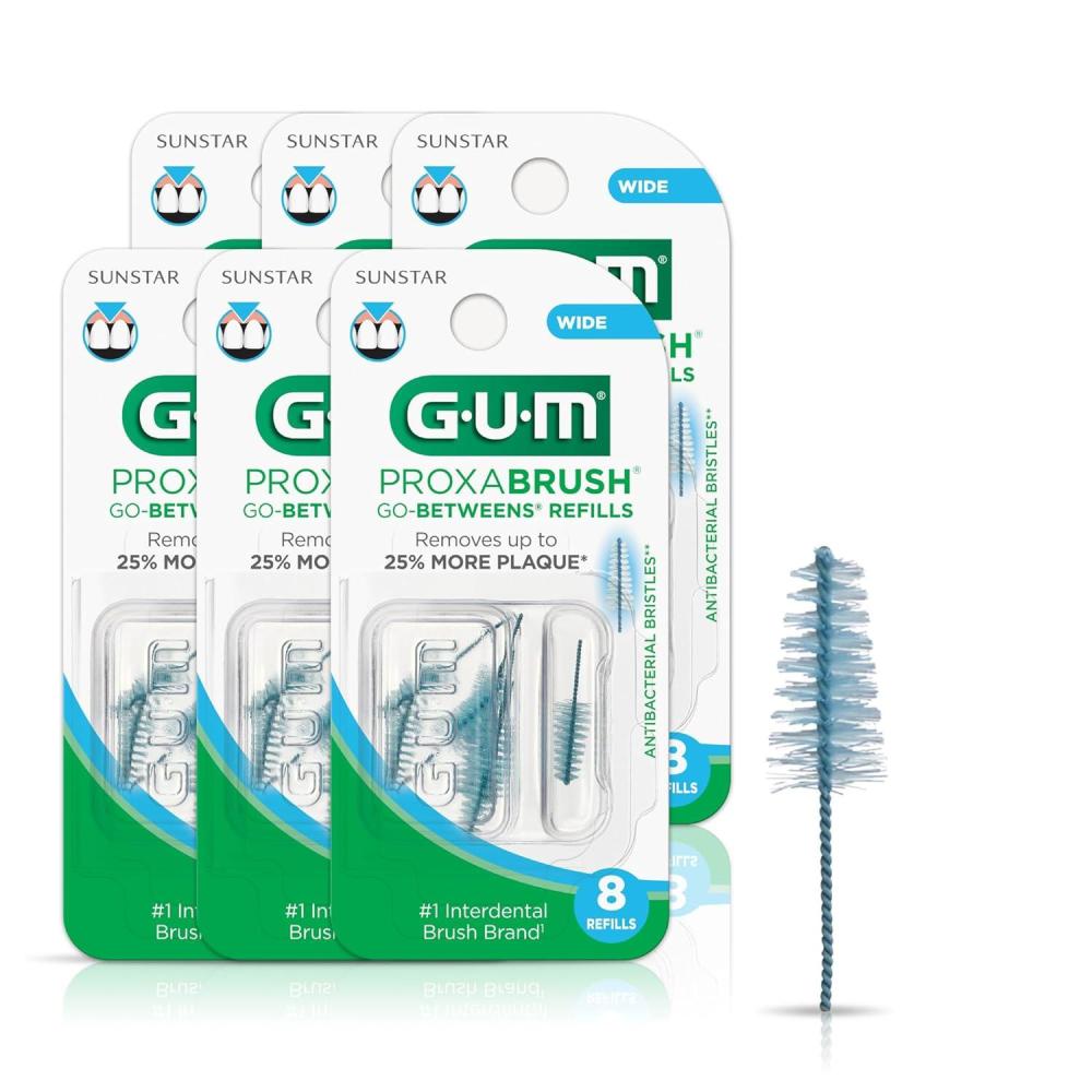 imageGUM Proxabrush GoBetweens Refills Wide Compatible with GUM Permanent Handle Reusable Interdental Brushes Soft Bristled Dental Picks 16ct 6pk