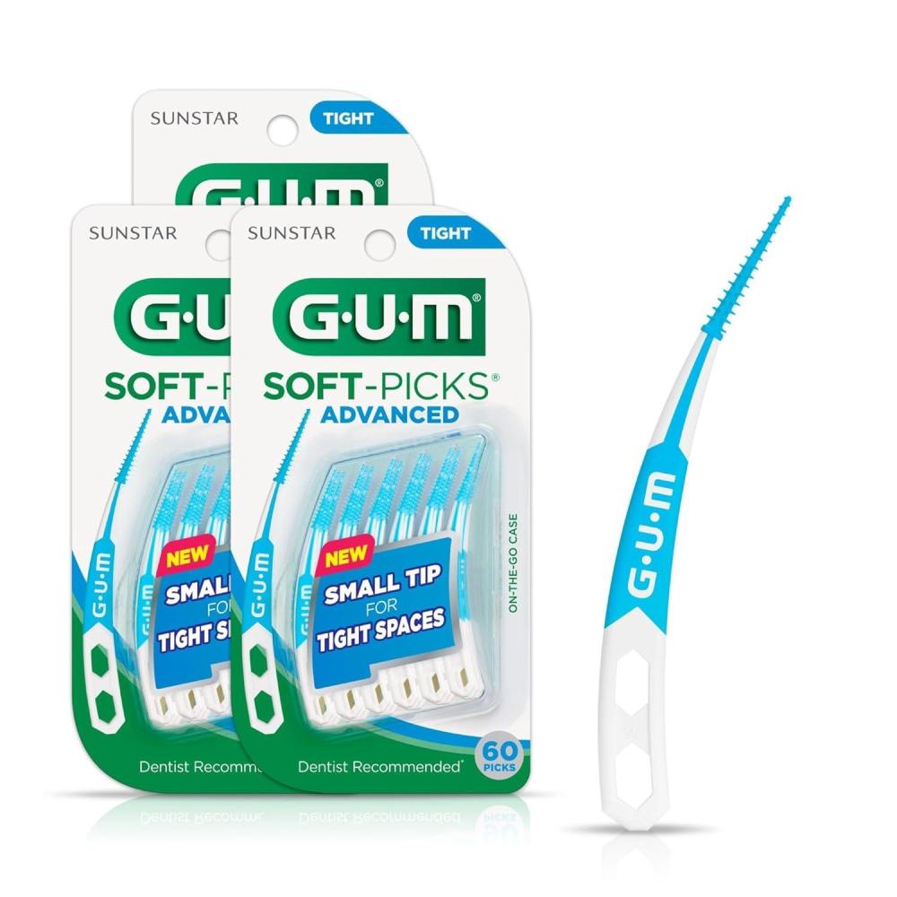 imageGUM SoftPicks Advanced Tight Easy to Use Dental Picks for Teeth Cleaning and Gum Health Disposable Interdental Brushes with Convenient Carry Case Dentist Recommended Dental Picks 60ct3pkTight