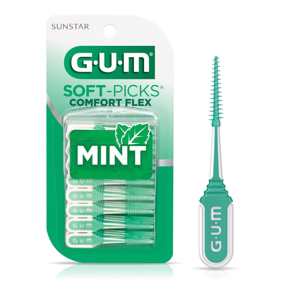 imageGUM SoftPicks Comfort Flex Easy to Use Dental Picks for Teeth Cleaning Health Disposable Interdental Brushes with Convenient Carry Case Dentist Recommended Dental Picks Mint 80 Count80 Count Pack of 1