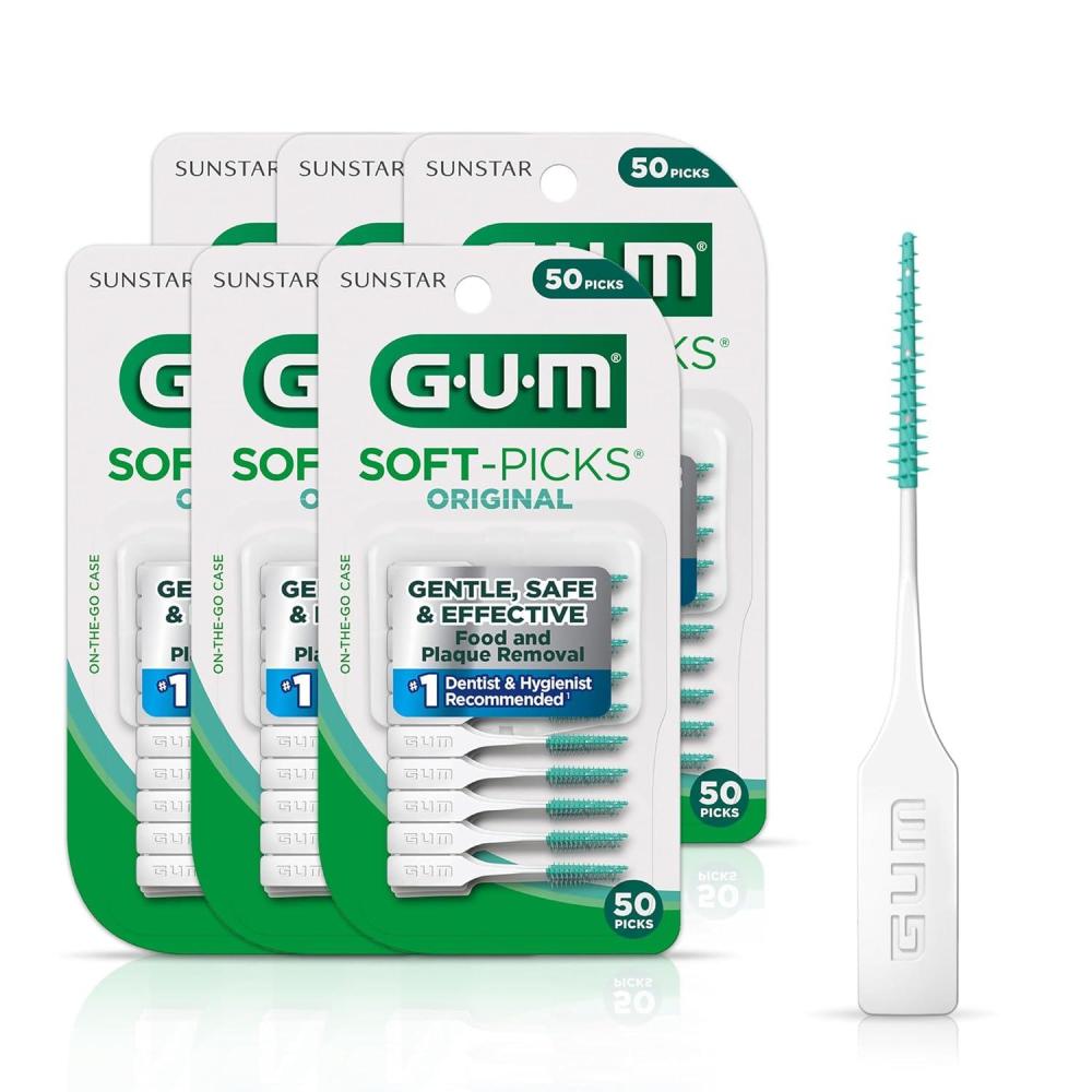 imageGUM SoftPicks Original Easy to Use Dental Picks for Teeth Cleaning Health Disposable Interdental Brushes with Convenient Carry Case Dentist Recommended Dental Picks 50 Count Pack of 6Original