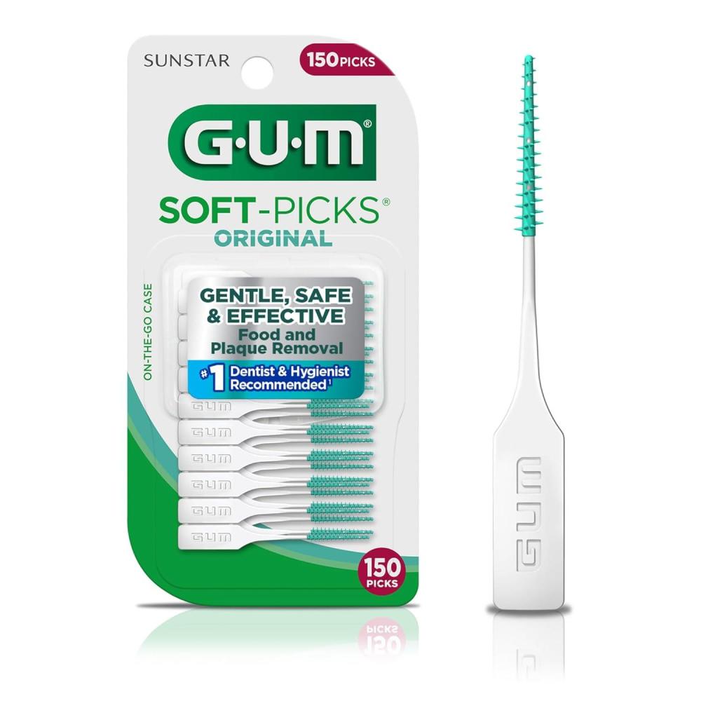 imageGUM SoftPicks Original Easy to Use Dental Picks for Teeth Cleaning and Gum Health Disposable Interdental Brushes with Convenient Carry Case Dentist Recommended Dental Picks 150ct