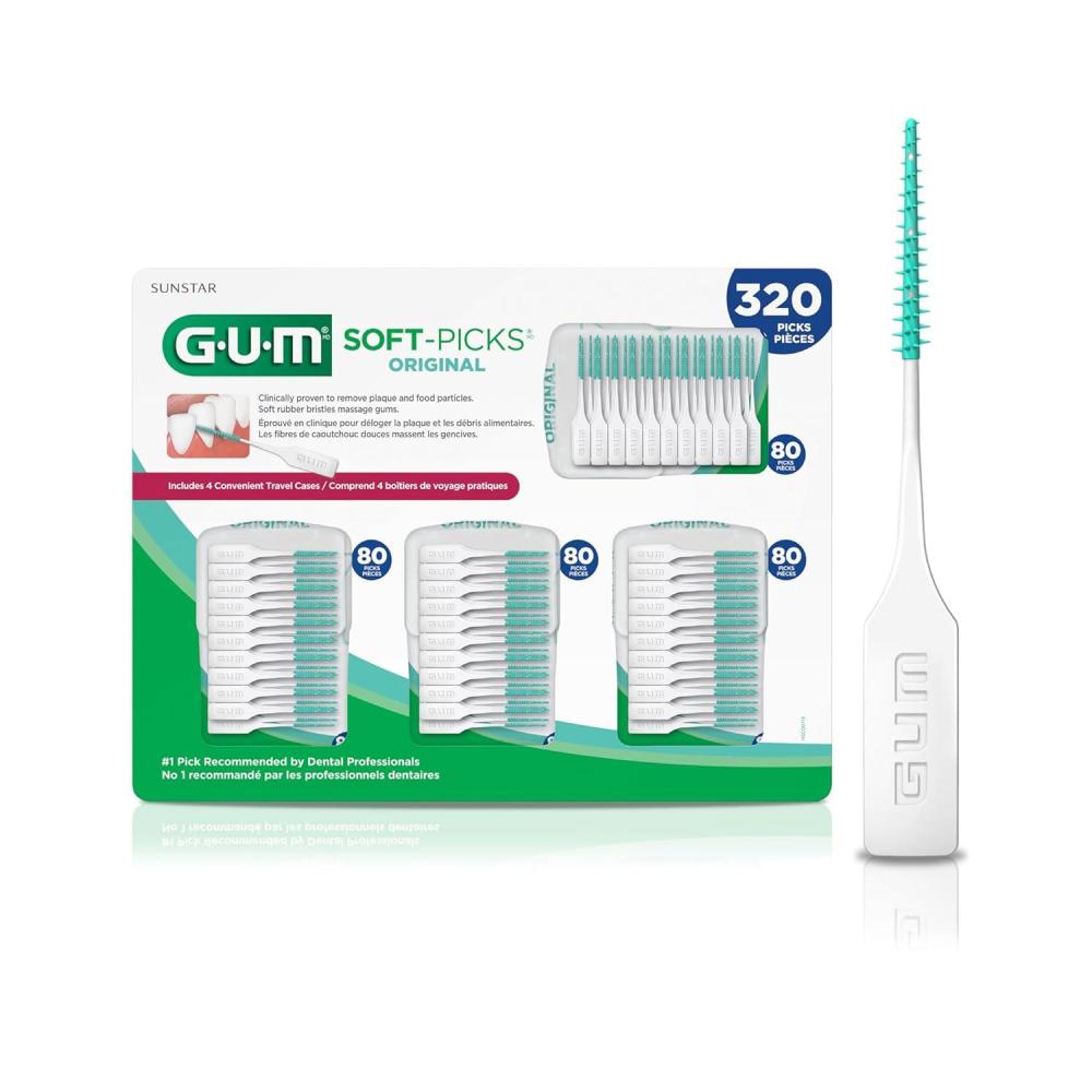 imageGUM SoftPicks Original Easy to Use Dental Picks for Teeth Cleaning and Gum Health Disposable Interdental Brushes with Convenient Carry Case Dentist Recommended Dental Picks 320ct