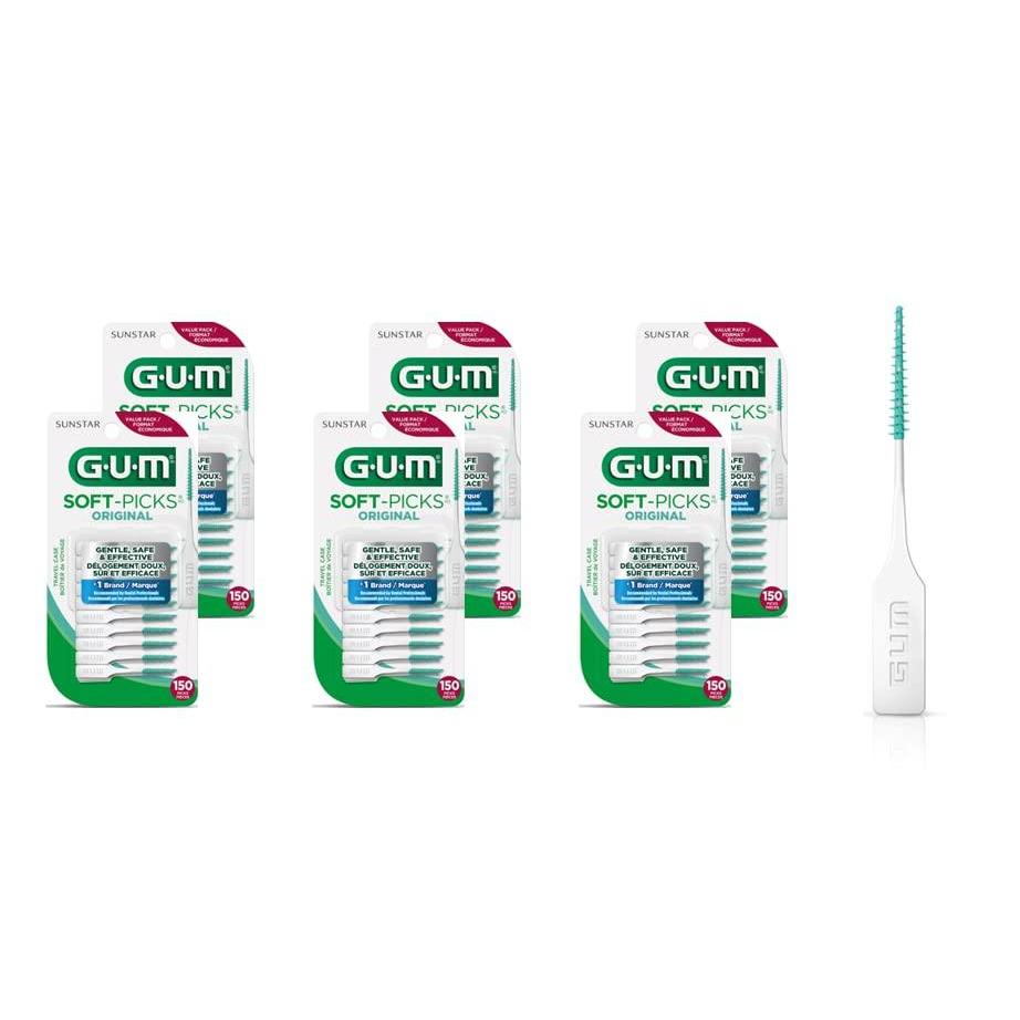 imageGUM SoftPicks Original Easy to Use Dental Picks for Teeth Cleaning and Gum Health Disposable Interdental Brushes with Convenient Carry Case Dentist Recommended Dental Picks 150ct 6pk