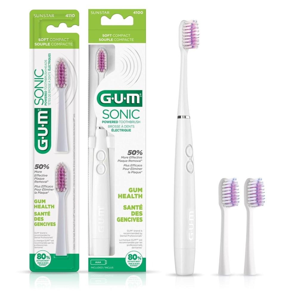 imageGUM Sonic Powered Toothbrush Refills Tapered Bristles Clean Below The Gumline White 2 CountPack of 2White