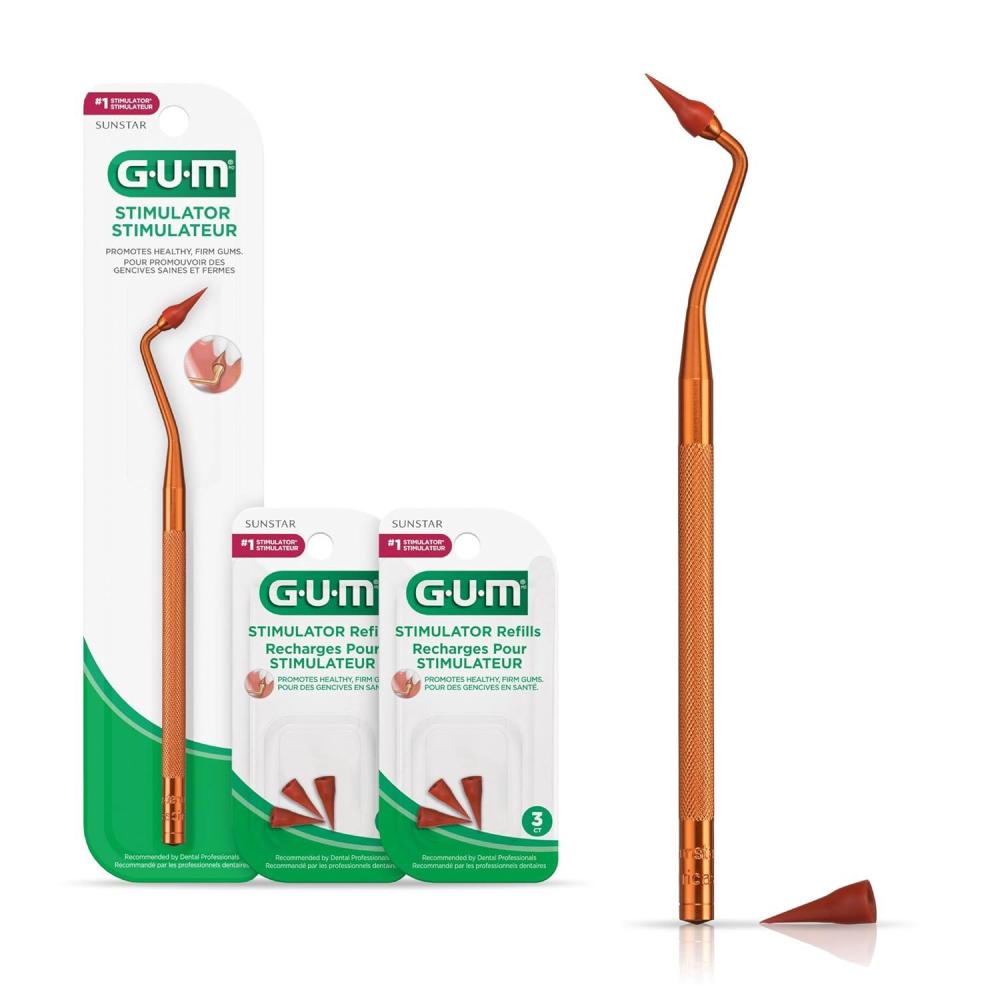 imageGUM Stimulator Permanent Handle Long Handled Massager Remove Plaque amp Promote Health Handle 2 Refill PacksPermanent Handle 2 Refills
