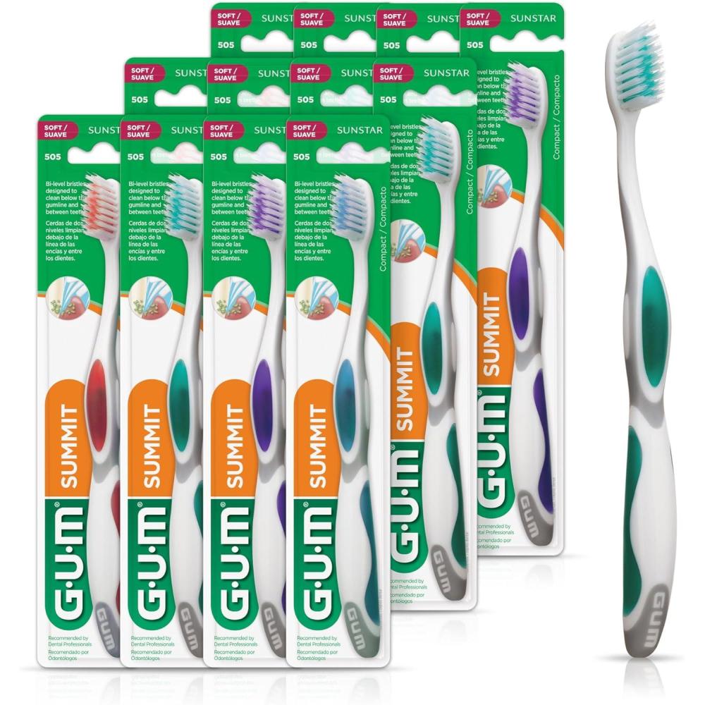 imageGUM Summit Soft Toothbrush Ultra Fine Tapered Bristles for More Effective Plaque Removal Extra Soft Toothbrushes for Adults 12 Count1 Count Pack of 12