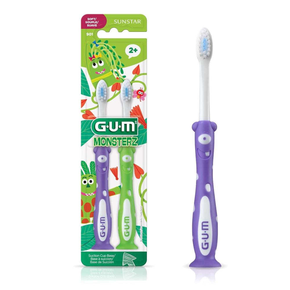 imageGUM Sunstar Monsterz Kids Toothbrush WSuction Cup Ages 2 Assorted Colors 1 Dozen