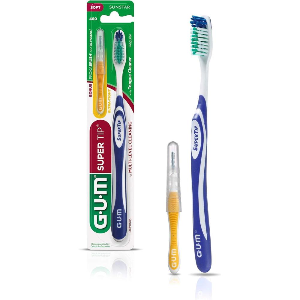 imageGUM Super Tip Toothbrush Soft Bristle Toothbrush for Adults with Tongue Cleaner Compact Head 6pkFull Head Soft Bristles