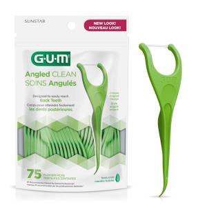 GUM Angled Floss Picks, Perfect for Tight Teeth, Extra Strong Shred-Resistant Dental Floss, Angled for Easy Reach, Dental Flossers for Adults, Fresh Mint Flavor, 75 Count (Pack of 4)(75 Count)