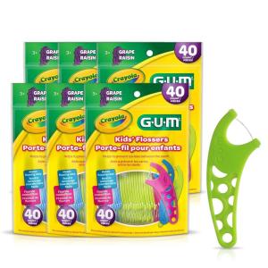 GUM Crayola Kids Flossers with Fluoride – Designed for Little Hands – Fun Grape Flavor – Easy to Use Kids Floss Picks for Children Ages 3+, 75 Count (Pack of 6)(40 Count)