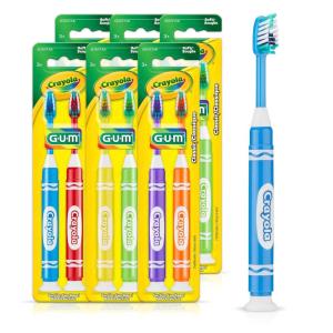 GUM Crayola Marker Children’s Toothbrush, Soft Bristled Kids’ Toothbrush Set Age 5+, Suction Cup Base, 2ct (6pk)