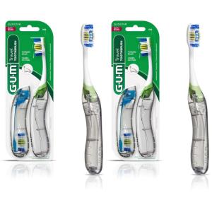 GUM Folding Travel Toothbrush, Compact Head + Tongue Cleaner, Soft Bristled Travel Toothbrushes for Adults, 2ct (Pack of 6)(2 Count (Pack of 2))