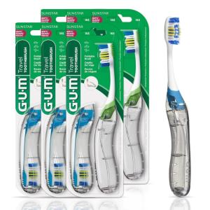 GUM Folding Travel Toothbrush, Compact Head + Tongue Cleaner, Soft Bristled Travel Toothbrushes for Adults, 2ct (Pack of 6)(2 count (Pack of 6))