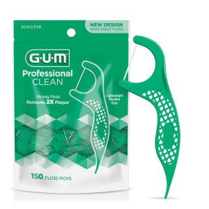 GUM Professional Clean Floss Picks – Extra Strong Shred-Resistant Floss, Easy Grip Handle – Dental Flossers for Adults – Fresh Mint Flavor, 150 Count(150 Count)