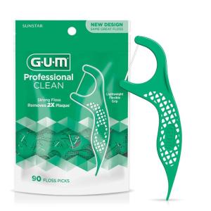 GUM Professional Clean Floss Picks – Extra Strong Shred-Resistant Floss, Easy Grip Handle – Dental Flossers for Adults – Fresh Mint Flavor, 150 Count(90 Count)