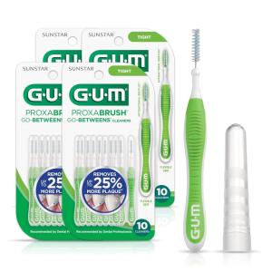 GUM Proxabrush Go-Betweens – Tight – Interdental Brushes – Soft Bristled Dental Picks for Plaque Removal Health – Safe for Braces & Dental Devices, 10 Count (Pack of 4)