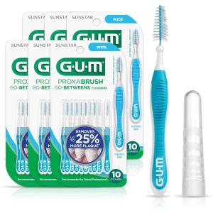 GUM Proxabrush Go-Betweens – Wide – Interdental Brushes – Soft Bristled Dental Picks for Plaque Removal & Gum Health – Safe for Braces & Dental Devices, 10ct (Pack of 6)