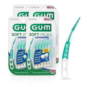 GUM Soft-Picks Advanced, Easy to Use Dental Picks for Teeth Cleaning and Gum Health, Disposable Interdental Brushes with Convenient Carry Case, Dentist Recommended Dental Picks, 90ct (4pk)(360 Count)