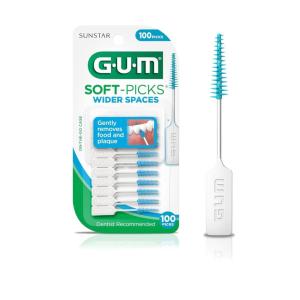 GUM Soft-Picks Wider Space, Easy to Use Dental Picks for Teeth Cleaning and Gum Health, with Convenient Carry Case, Dentist Recommended Dental Picks, 50 Count(100 Count)