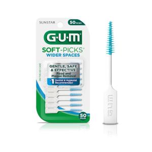 GUM Soft-Picks Wider Space, Easy to Use Dental Picks for Teeth Cleaning and Gum Health, with Convenient Carry Case, Dentist Recommended Dental Picks, 50 Count(50 Count (Pack of 1))