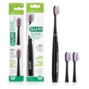 GUM Sonic Powered Toothbrush Refills, Tapered Bristles Clean Below The Gumline, White 2 Count(Pack of 2)(Black)