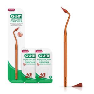 GUM Stimulator Permanent Handle – Long Handled Massager Remove Plaque & Promote Health (Handle + 2 Refill Packs)(Permanent Handle + 2 Refills)