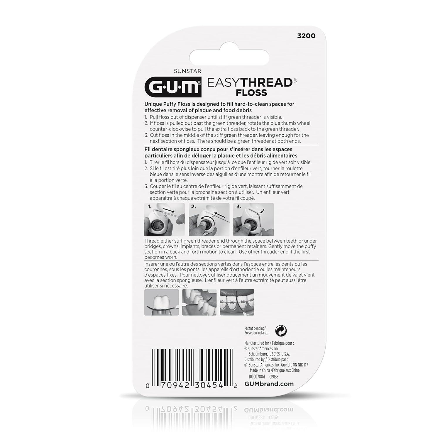 imageGUM EasyThread Threader Floss Expanding Dental Floss for Braces Bridges and Implants Built in Rigid Floss Threaders 6pk6 Pack