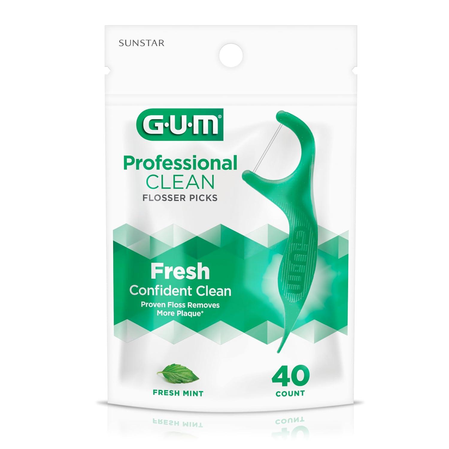 imageGUM Professional Clean Floss Picks Extra Strong ShredResistant Floss Easy Grip Handle Dental Flossers for Adults Fresh Mint Flavor 40ct 6pk240 Count