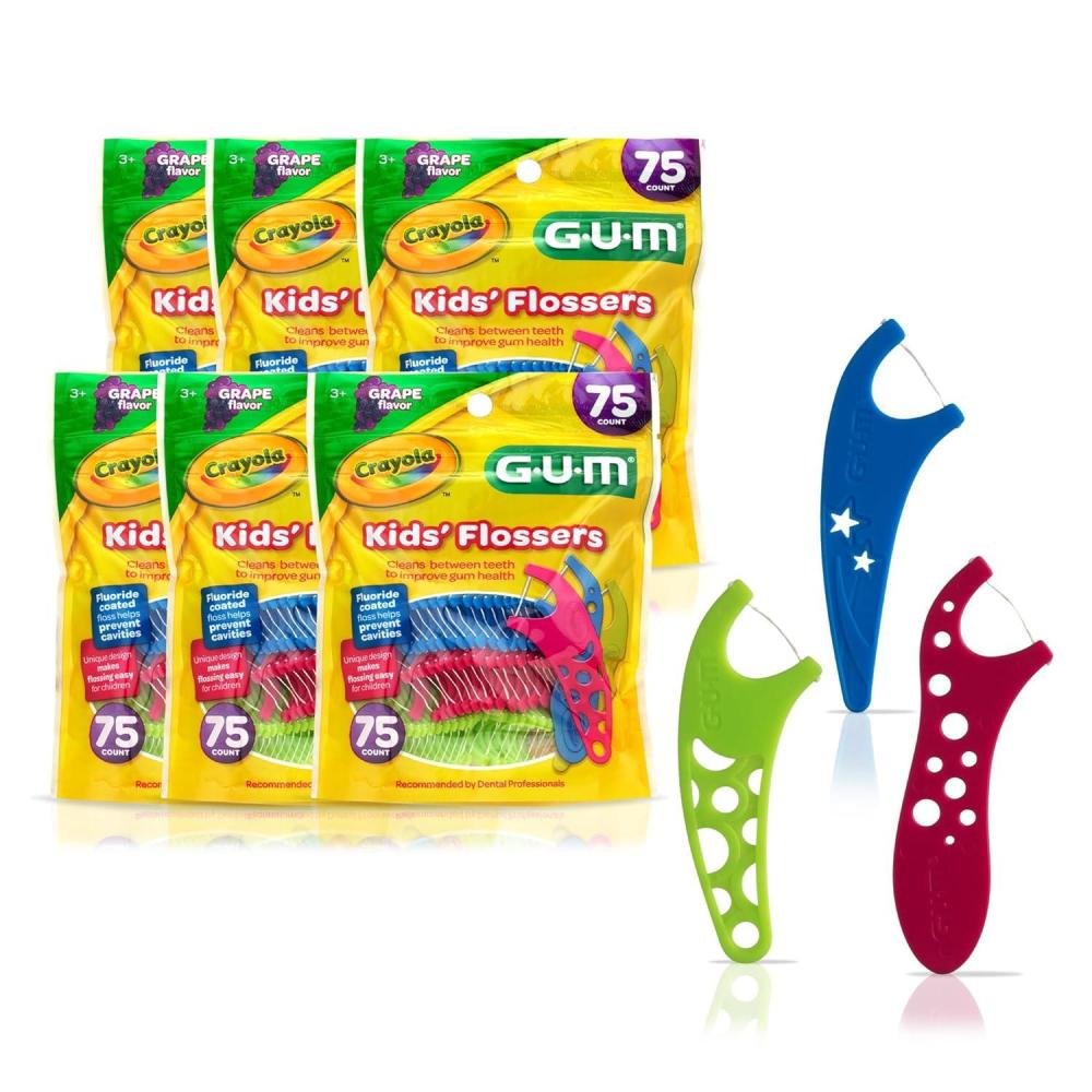 imageGUM Crayola Kids Flossers with Fluoride Designed for Little Hands Fun Grape Flavor Easy to Use Kids Floss Picks for Children Ages 3 450ct