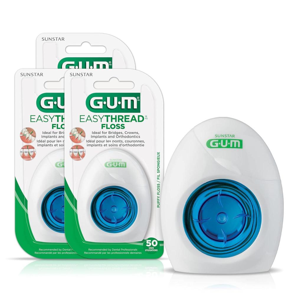 imageGUM EasyThread Threader Floss Expanding Dental Floss for Braces Bridges and Implants Built in Rigid Floss Threaders 6pk6 Pack