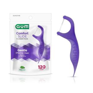 GUM Comfort Slide Floss Picks – Perfect for Tight Teeth – Extra Strong Shred-Resistant Dental Floss, Easy Grip Handle – Dental Flossers for Adults – Fresh Mint Flavor, 120 Count(120 Count)