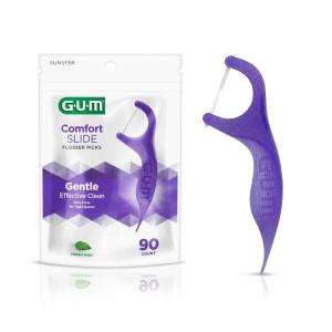 GUM Comfort Slide Floss Picks – Perfect for Tight Teeth – Extra Strong Shred-Resistant Dental Floss, Easy Grip Handle – Dental Flossers for Adults – Fresh Mint Flavor, 120 Count(90 Count)