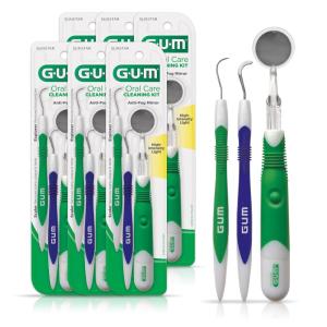GUM Oral Care Dental Cleaning Kit, Dental Mirror with Light, Explorer Pick, and Dental Scaler, Professional Quality Stainless Steel Dental Tools, Easy-Grip Handle (6pk)(6 Sets)