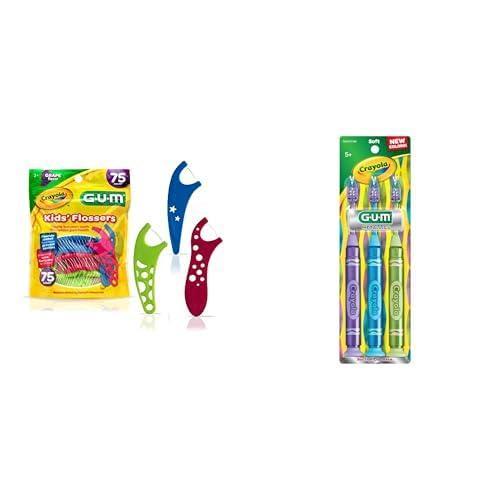 imageBundle of GUM Crayola Kids Flossers GrapeFluoride Coated Ages 3 75 Count  GUM Crayola Marker Childrens Toothbrush  Soft Bristled Age 5  Suction Cup Base  3 Count