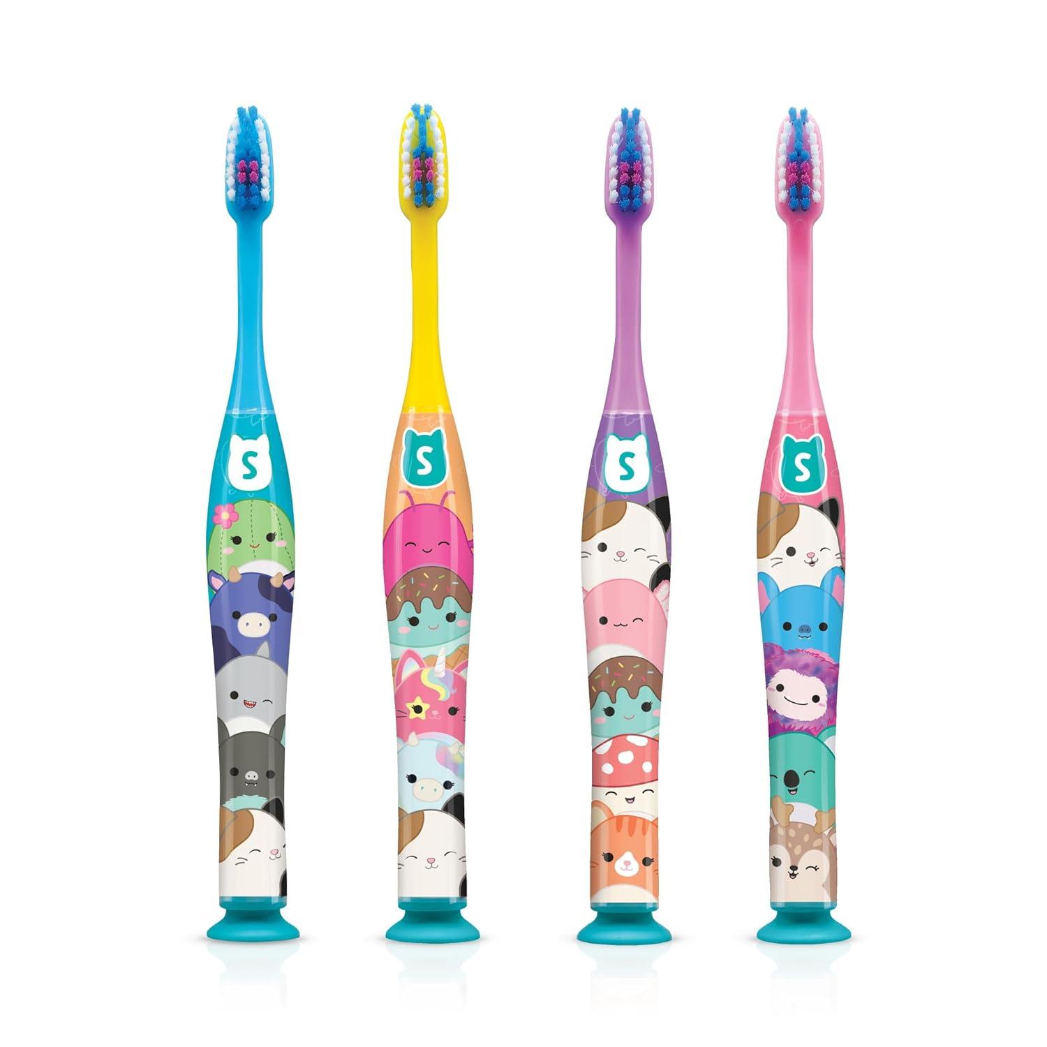 imageGUM Squishmallows Kids Toothbrush Extra Soft Bristles with Suction Cup Base Compact Head 2 Count Pack of 2