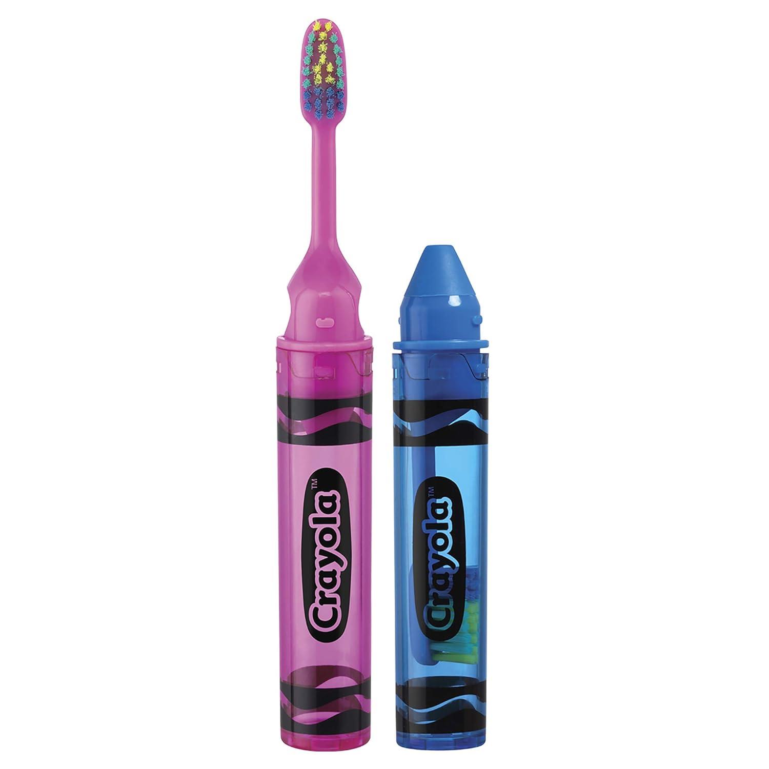 imageGUM 228RB Crayola Kids Travel Toothbrush Antibacterial Bristles Soft Ages 4 2 Count